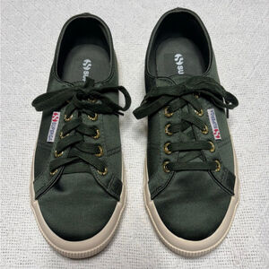 EUC SuperGA Lace Up Canvas Sneakers Vulcanized Rubber Soles Green Sz 7.5 Women